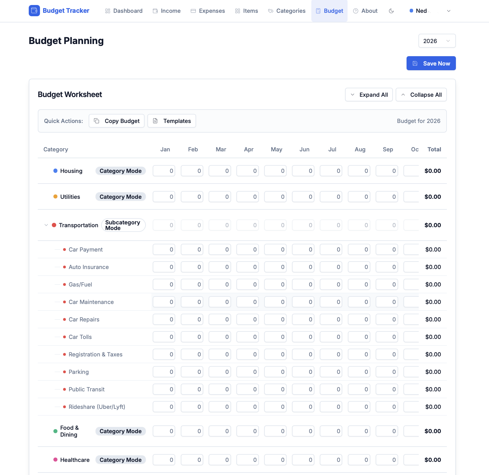 Budget Tracker Items
